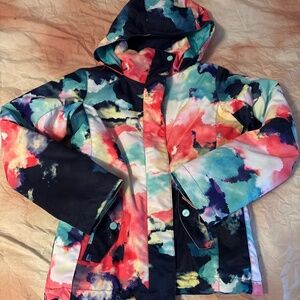 Roxy size 12 L snow jacket ski and board hooded coat watercolor